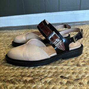 Inch2 Emmy Sling back Leather Flats Sandals Beige Brown Black 37 6.5 7